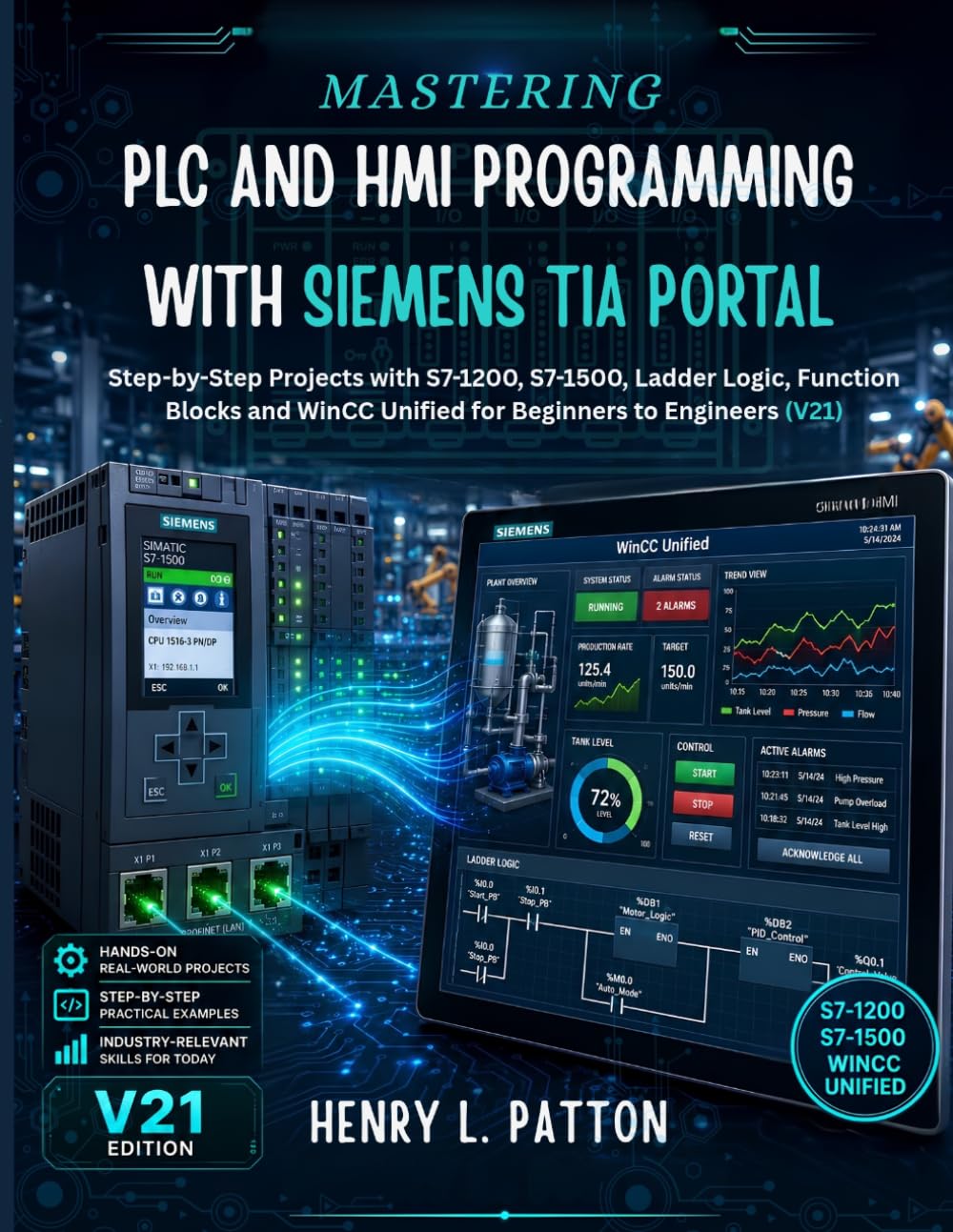 MASTERING PLC AND HMI PROGRAMMING WITH SIEMENS TIA PORTAL: Step-by-Step Projects with S7-1200, S7-1500, Ladder Logic, Function Blocks and WinCC Unified for Beginners to Engineers (V21)