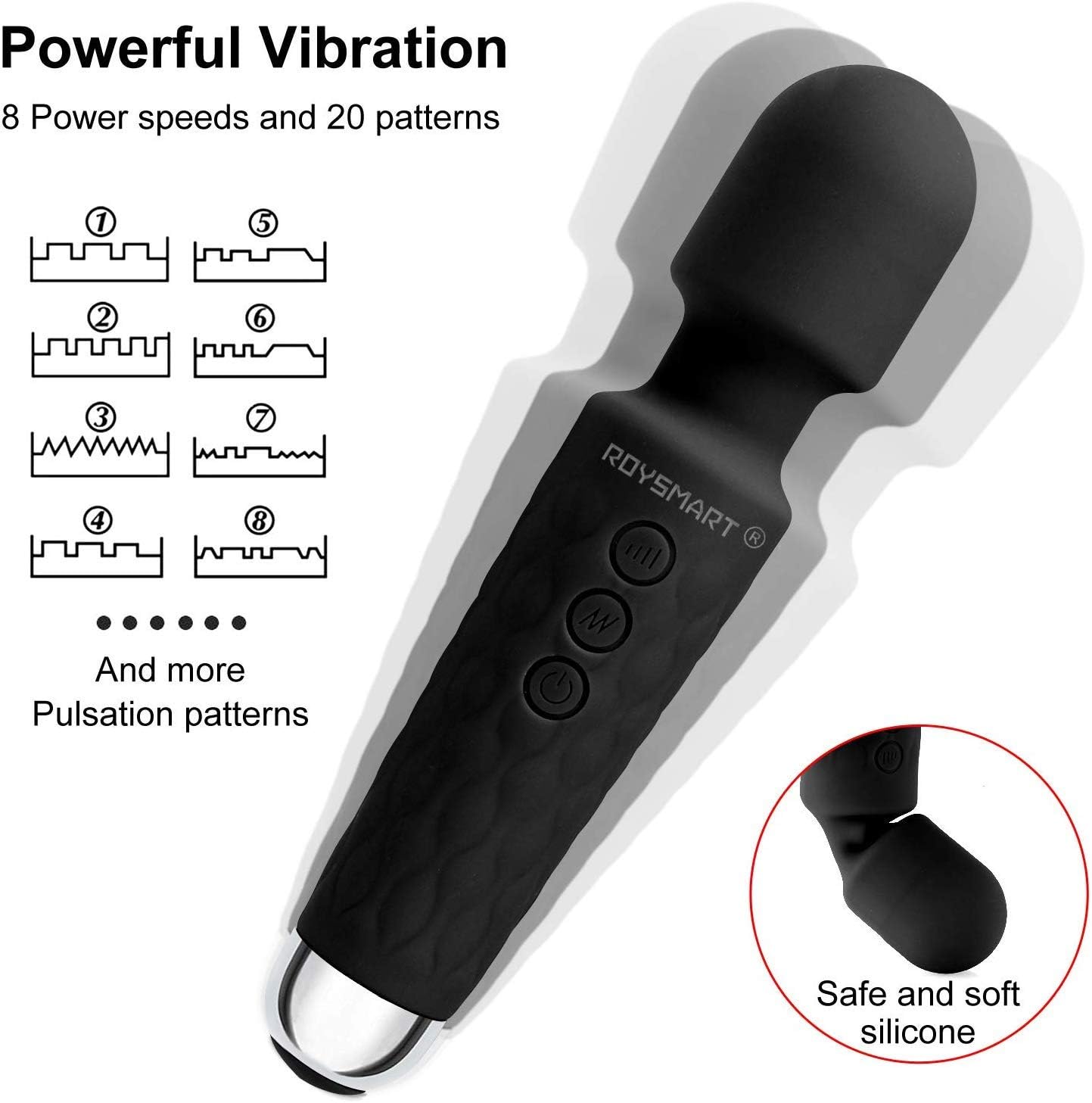 Handheld Power Mini Massager, with 20 Vibration Modes, Cordless for Neck Shoulder Back Body Personal Vibrators Massage-Black