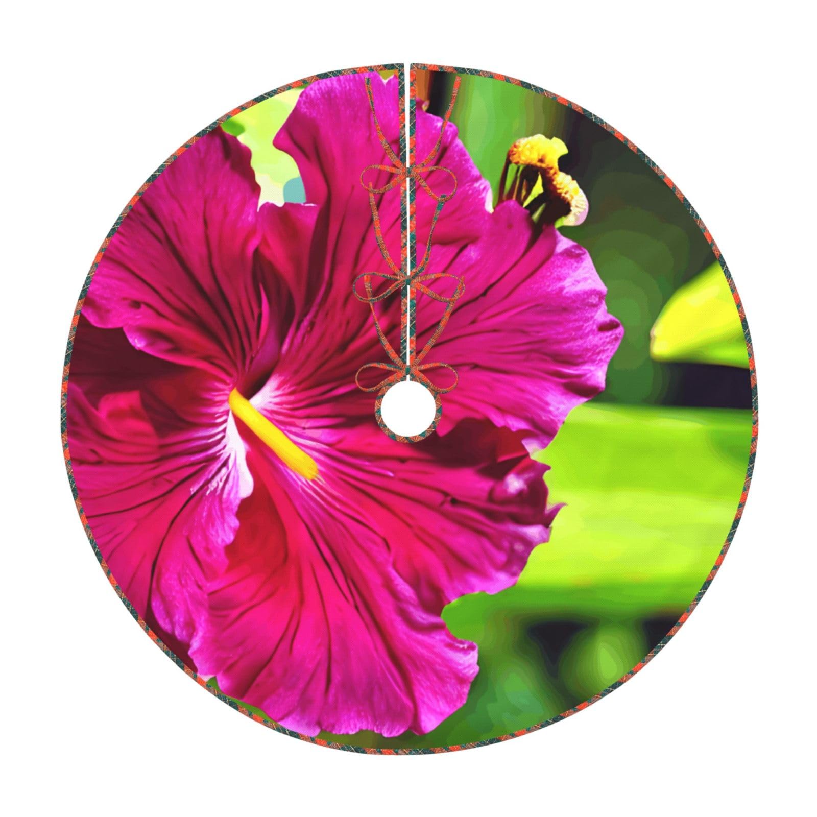 Jupe de sapin de Noël motif fleurs d'hibiscus pour salon chaleureux