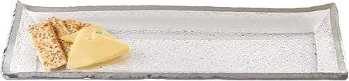 Badash Silveredge Bandeja de vidrio para servir, 18 x 6.5 pulgadas, decorada a mano, bandeja rectangular con borde plateado, apta para alimentos,