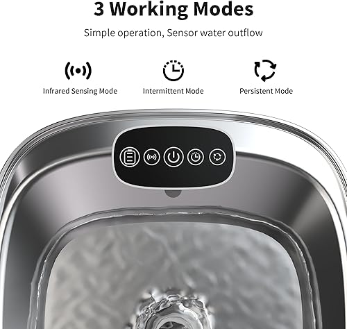 Miniatura 5 de Fuente de agua para gatos de acero inoxidable - Fuente de agua para mascotas de 108 oz3.2 L inalámbrica con sensor de movimiento y 4 filtros de