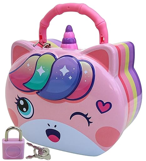 Unicorn Cat Coin Box for Kids Cartoon Toy Money Bank for Kids with Lock, Piggy Bank for Kids Random Color - 1 Unit