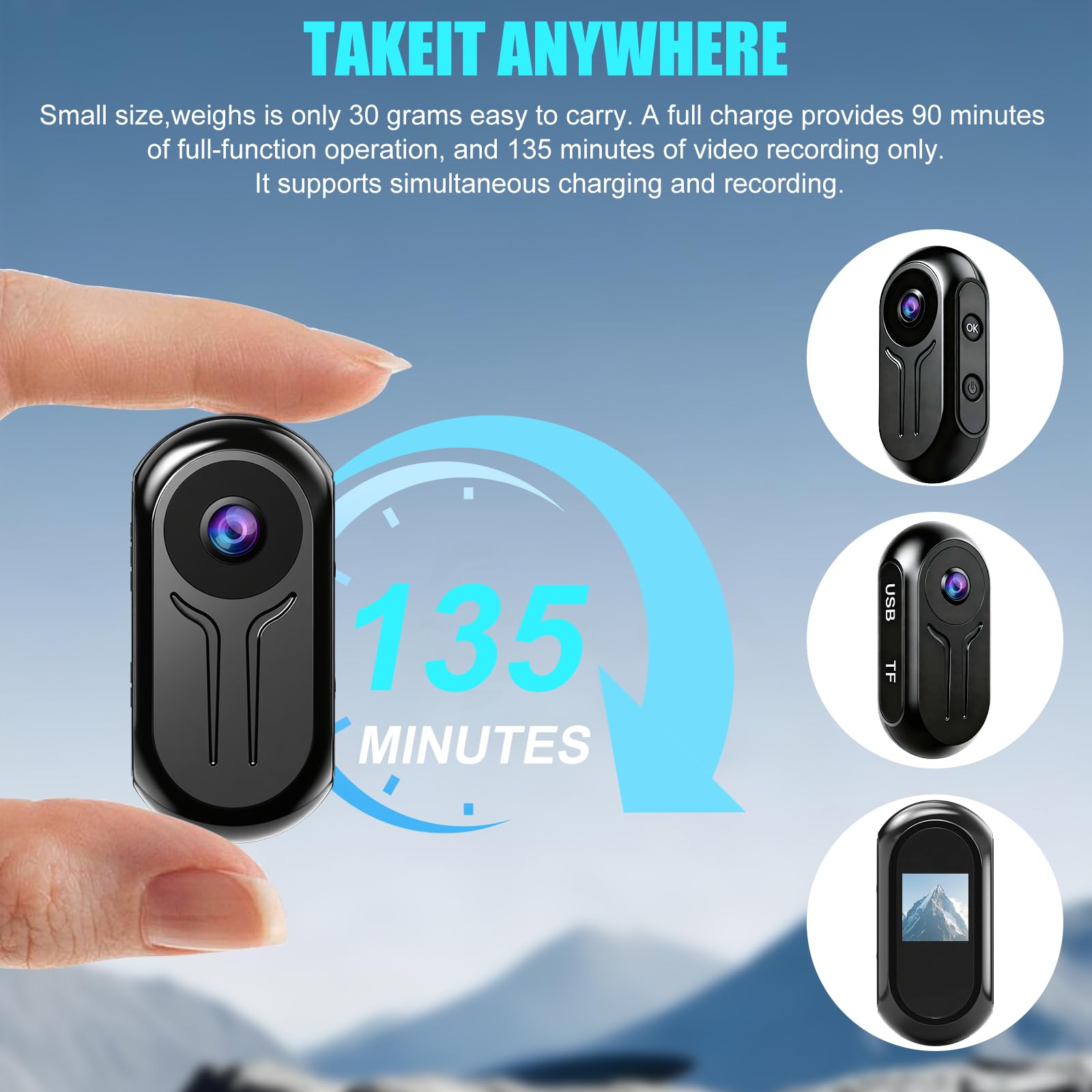 OBEST Mini Action Body Cam 1080P, 128GB Memoria Integrata, Visione Notturna Infrarossi, Schermo 0.96"", 35g Magnetica, per Vita Quotidiana Viaggi Animali Domestici