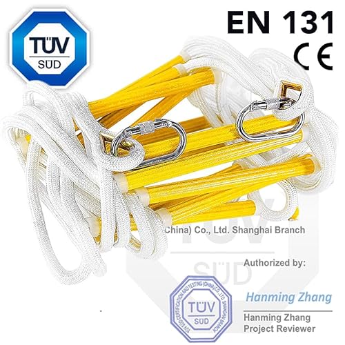 Balkon Fluchtleiter 3-stöckig | 10m Höhe Notfall-Seilleiter mit Ganzkörpergurt und Sicherheitskordel | Hängeleiter