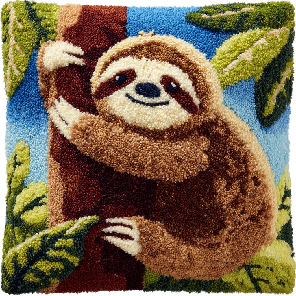 Henypt Latch Hook Pillow Case Embroidery Kits, Sloth