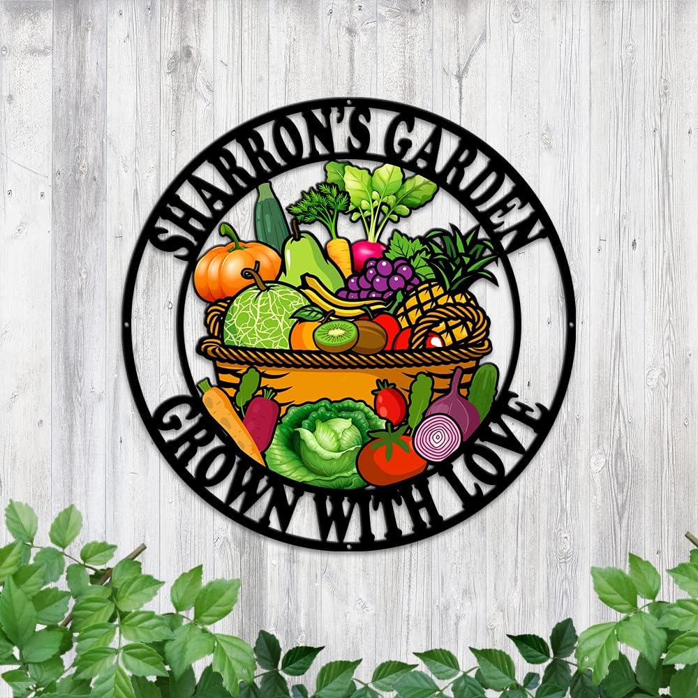 MeMate Vegetable Garden Sign Outdoor Decor, Garden Signs to Personalize, Personalized Metal Decorations, Custom Name Plaques for Men Women Mom Dad Potting Shed She Shed