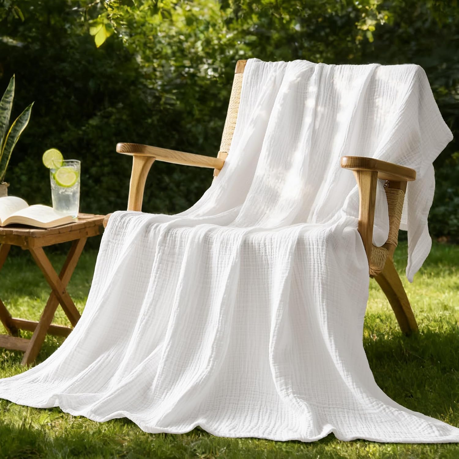 BEDELITE 100% Cotton Muslin Blanket for Adults, Breathable, White, 50"x70" | 4-Layer Large Throw Breathable Lightweight Gauze Blanket for Couch, Bed, Summer Cooling Gift for Women, Men & Hot Sleeper