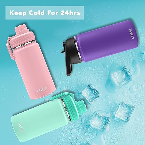 Miniatura 6 de Botella de agua de acero inoxidable para niños, botellas de agua de 16 onzas para niños y niñas, botella de agua de metal aislada con popote, 2