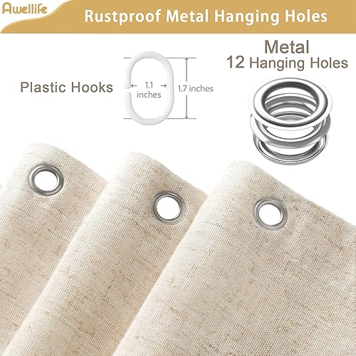Miniatura 5 de Awellife Cortina de Ducha de Lino Beige Boho Estilo Granja Cortinas de Ducha para Baño Tela Crema Forro de Tela 72 x 72 Pulgadas