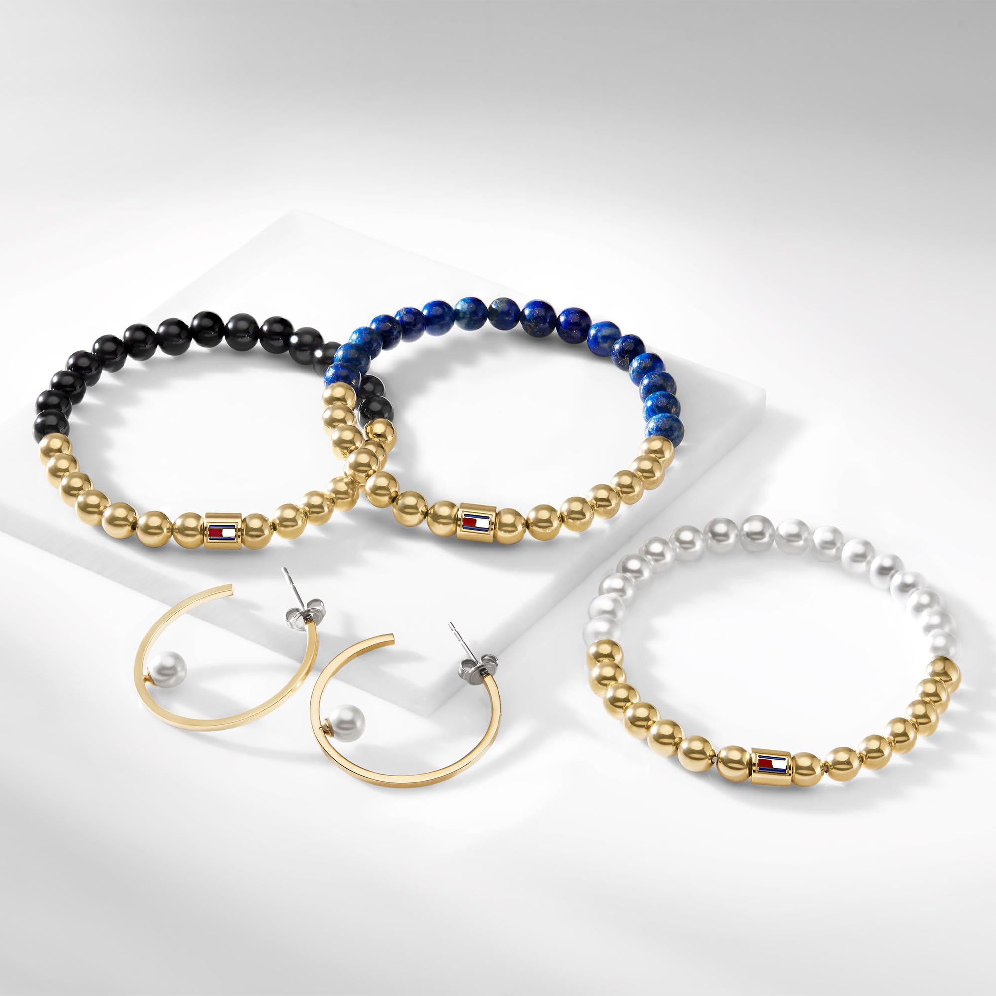 Tommy Hilfiger Jewelry Armband mit Schmuckperlen oder Creolen für Damen in Gelbgold mit Glasperlen