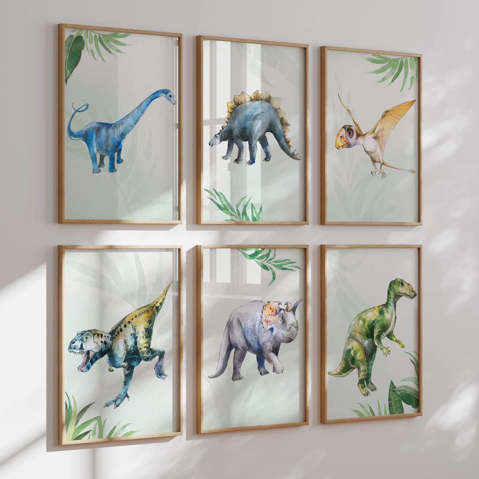 MeinBaby123® Dino Poster Kinderzimmer | Dinosaurier Wandbilder 6er Set DIN A4 | Bilder für Jungen und Mädchen | Babyzimmer Deko