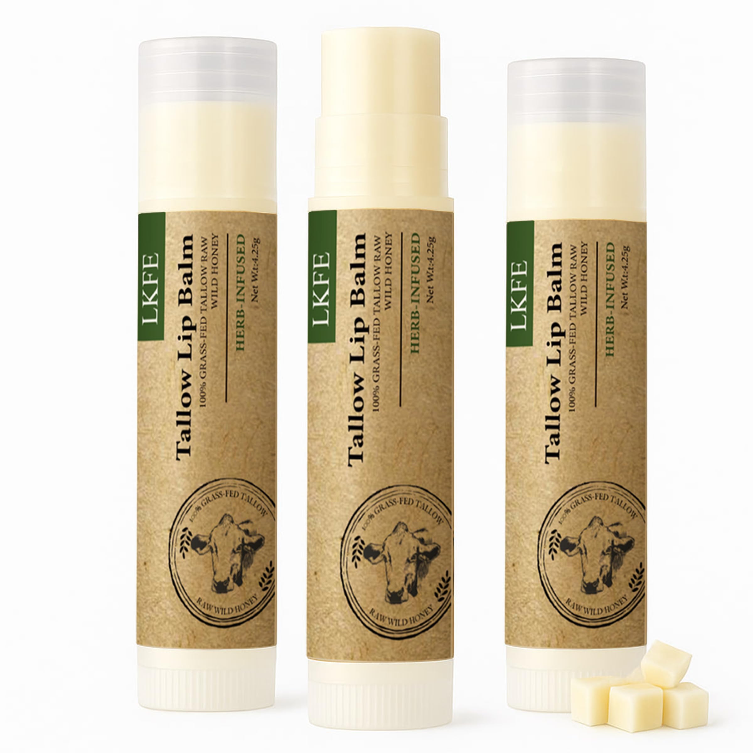 Beef Tallow Lip Balm, Herb-infused Natural Lip Moisturizer, Grass Fed Beef Tallow & Beeswax – Hydrating Chapstick for Dry, Chapped Lips, Vitamin-Rich & Long-Lasting Lip Care