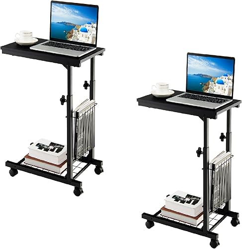 Safstar Mesa auxiliar en forma de C mesa auxiliar de sofá ajustable de 23 a 315 pulgadas mesa de café delgada y rodante mesa de aperitivos con