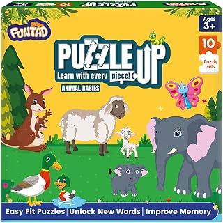 Funtad PuzzleUp Learn Animal Babies | 10-in-1 Entry Level Puzzle | 45 Big Size Jigsaw Pieces | Montessori Educational Toy ... Price In India