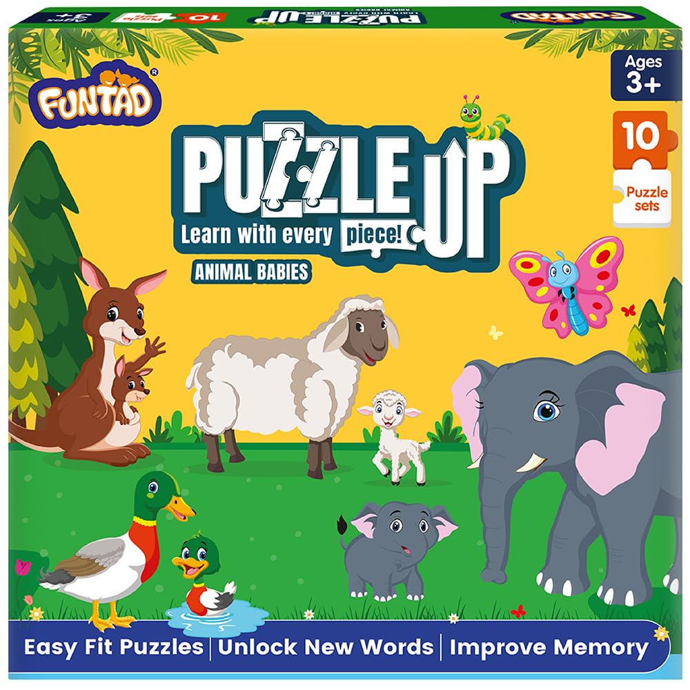 PuzzleUp Learn Animal Babies | 10-in-1 Entry Level Puzzle | 45 Big Size Jigsaw Pieces | Montessori Educational Toy to Improve Memory & Unlock New Words |Gift for Boys & Girls Age 3, 4 & 5 yrs