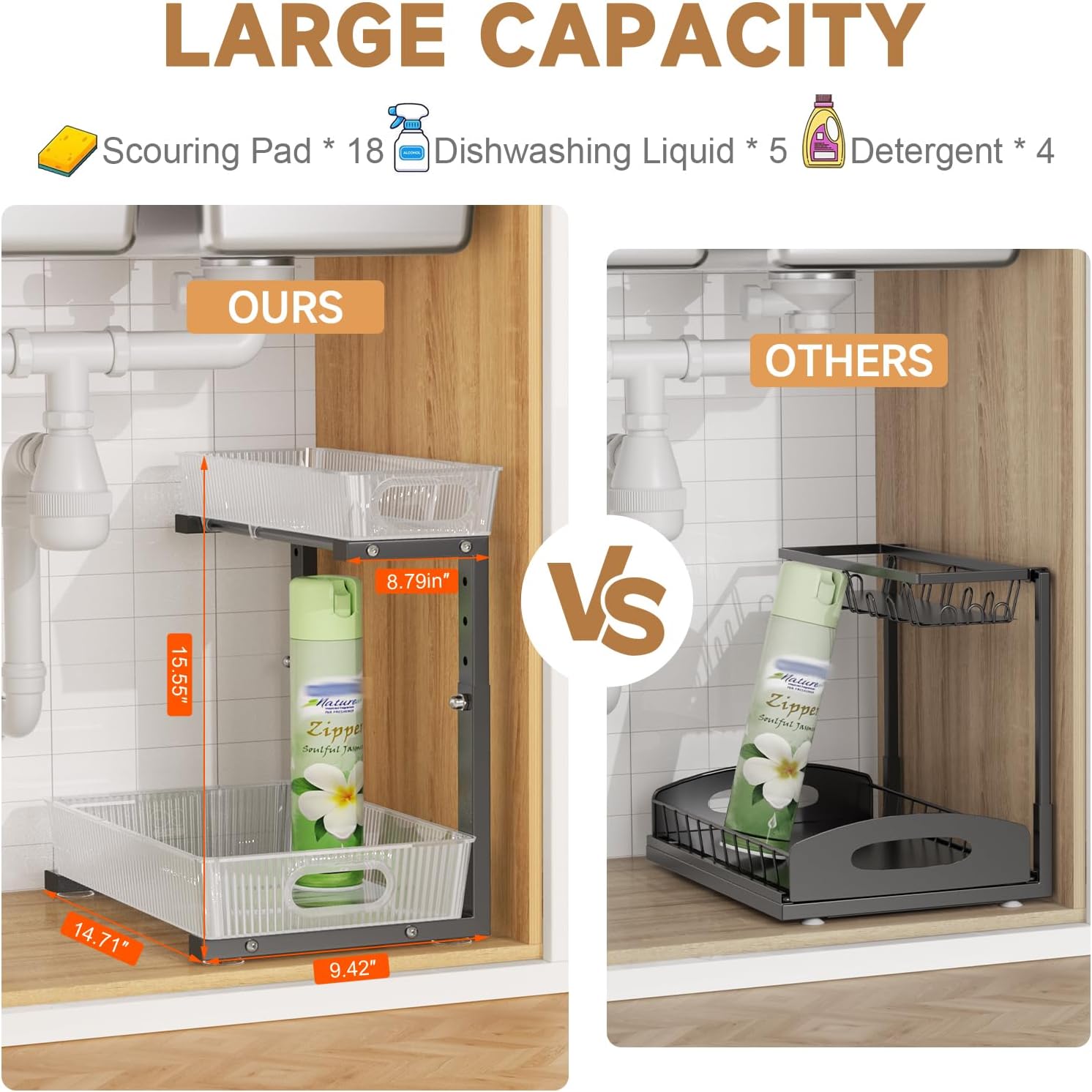 ETOYA Under Sink Organizer 2 Pack Pull Out Bathroom Cabinet Countertop Organizer 2 Tier Slide Out Kitchen Organizers and Storage Bathroom & Laundry Under Under Sink Shelf-Black - Image 2