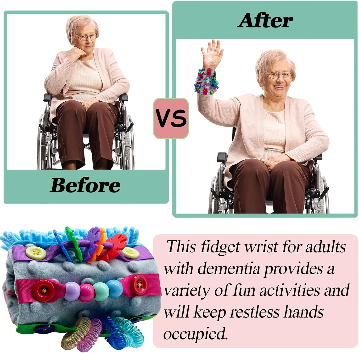 Fidget Blanket for Adult Dementia Products for Elderly Alzheimers Dementia Activities for Seniors Fidget Wrist Cuff Sensory Bracelet for Seniors Dementia Gifts （Red&Grey