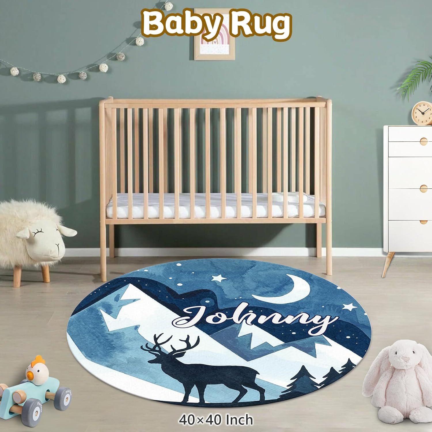 Personalized Baby Crib Bedding - 5 Pcs Custom Name Bedding Sets for Girls & Boys - Soft Toddler Crib Sets for Infant Customized Gifts, Blue Moon & Bear