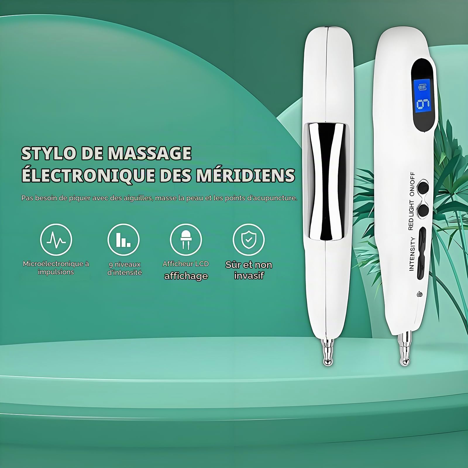 Stylod'acupuncture Électronique Méridien,Stylo Massage D'acupuncture avec Sonde Interchangeable,réglage L'intensité sur 9niveaux,Recherche Automatique Despoints D'acupuncture,soulagement Douleur