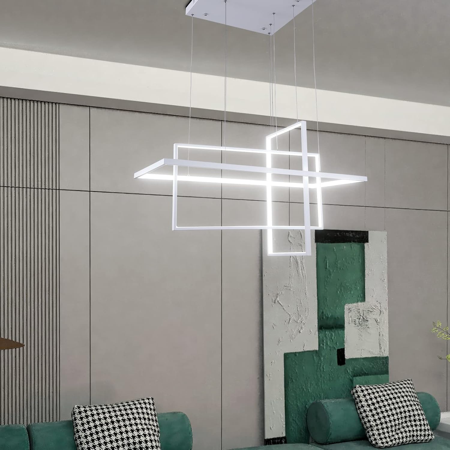 Maxax Modern LED Chandelier, 3 Rectangles Pendant Light, Hanging Light Fixture, 7600LM 7000k Daylight, ETL Listed, Adjustable Chain for Living Room, Bedroom, Dining Room, Kitchen Island, White