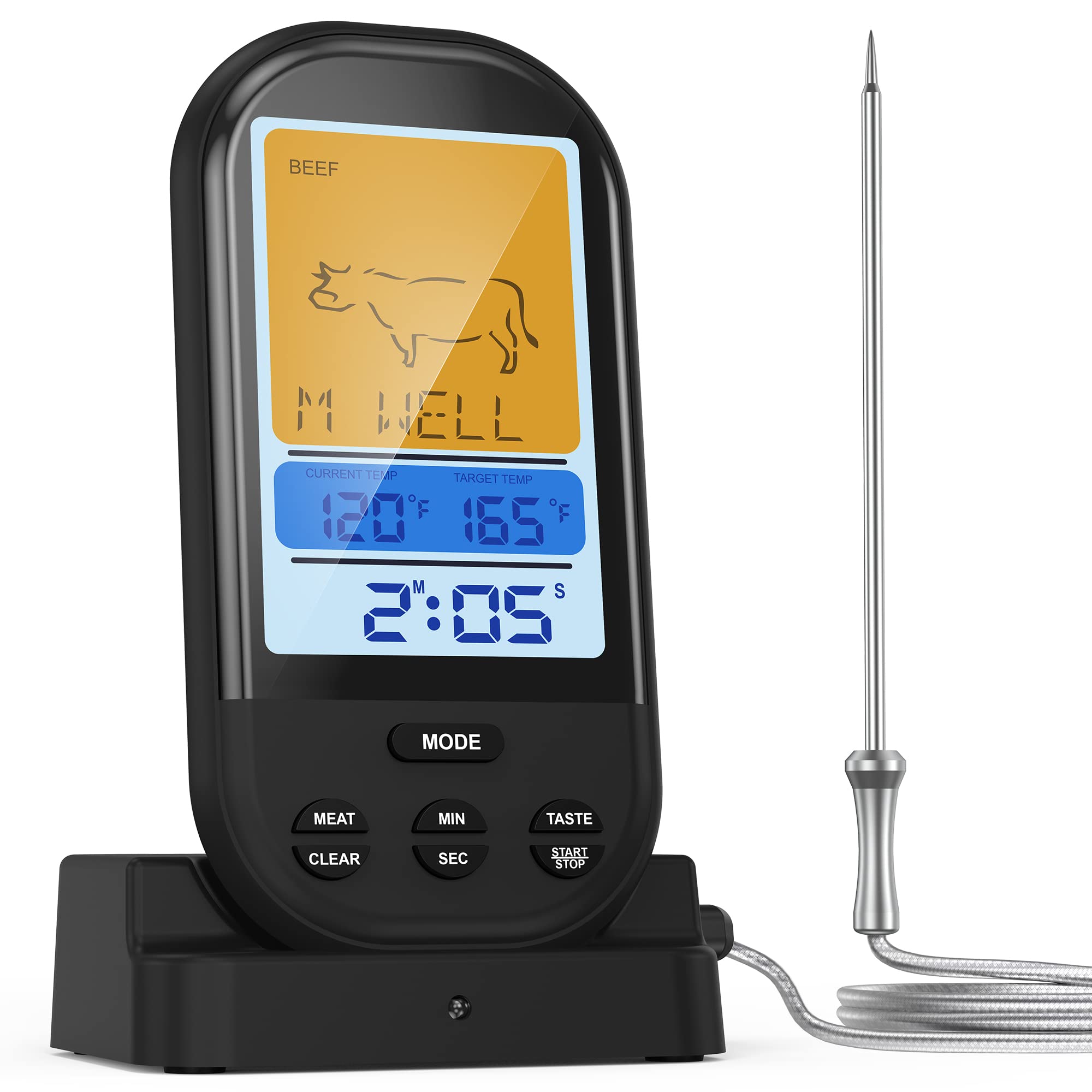 BELANKO Digital Wireless Meat Thermometer, Instant Read Food Probe Temperature and Timer, Large LCD Display with 5 Donenes...