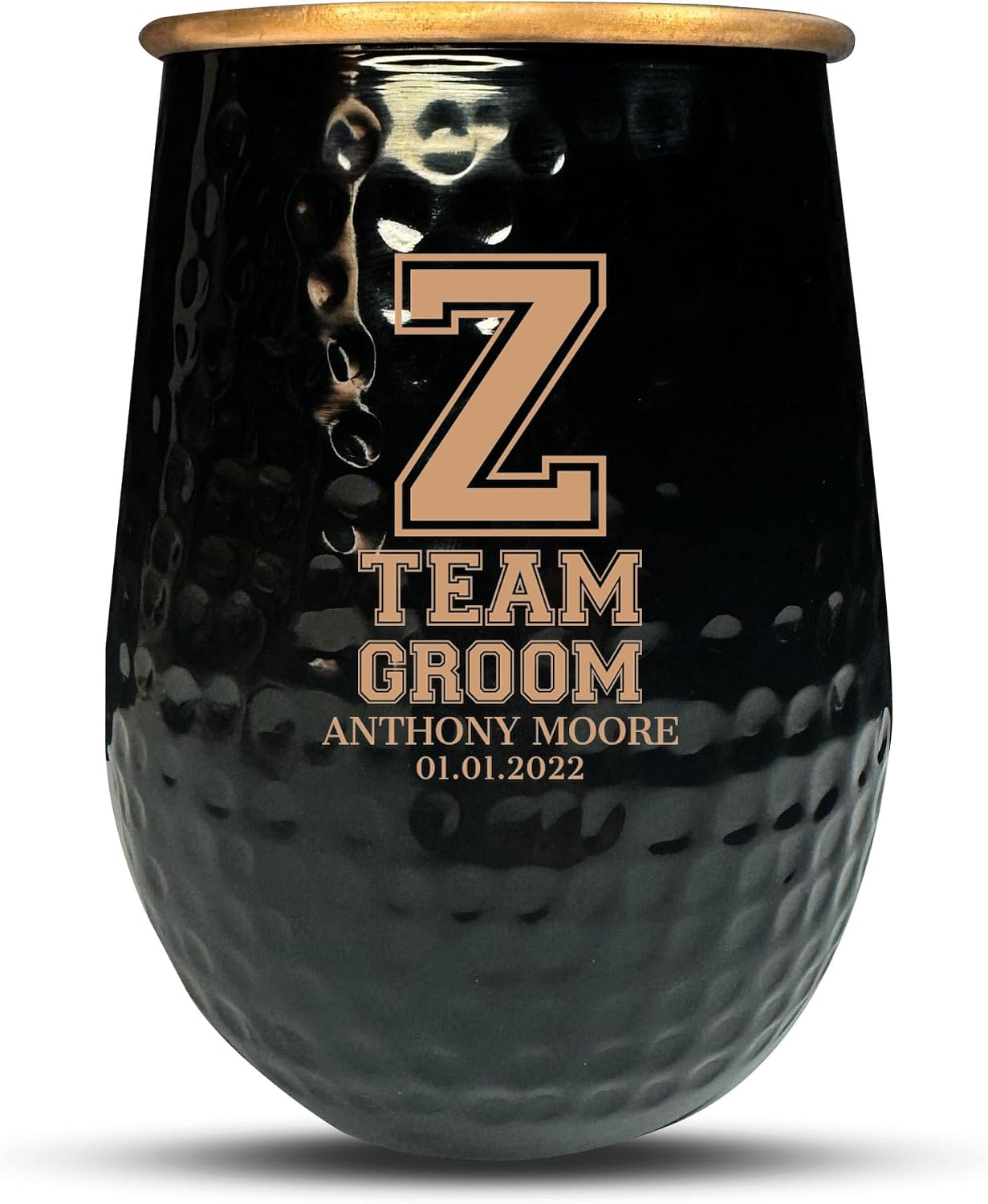 Custom Grip Mule Pure Copper Moscow Mule Mug with Personalized Typography 3 Letters V1 Monogram Theme Engraving for the Palm of Your Hand | Cold Drinks Only | No Handle | 1 Cup | 18 Oz | Black