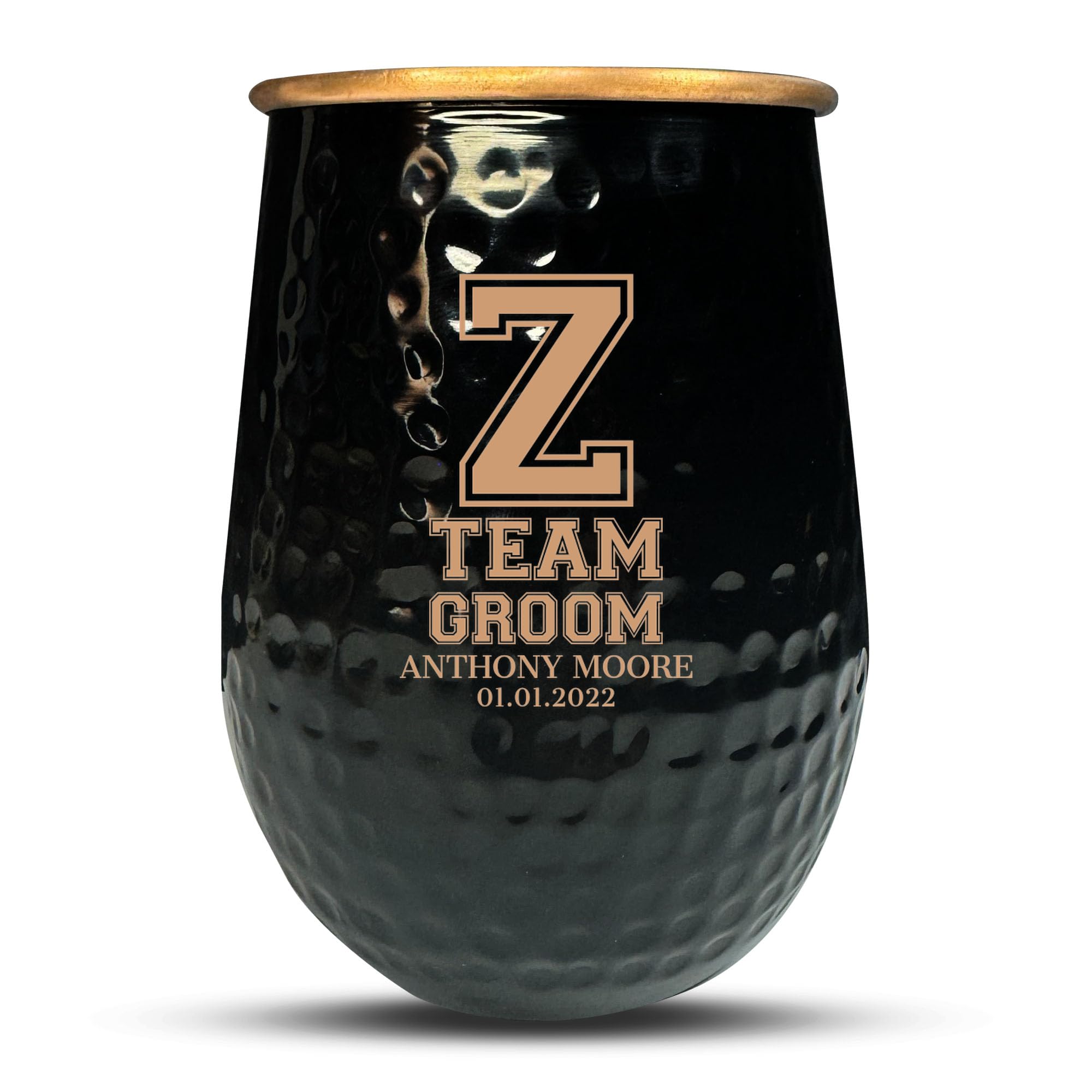 Custom The Grip Mule Pure Copper Moscow Mule Mug with Personalized Top Hat Groomsman Monogram Wedding Theme Engraving for the Palm of Your Hand | Cold Drinks Only | No Handle | 1 Cup | 18 Oz | Black