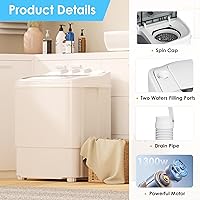 Vista 8 de INTERGREAT Lavadora Portátil, Lavadora Compacta de 16 libras (9.6 libras) y Secadora (6.4 libras) Combo con Bomba de Drenaje, Mini Lavandería