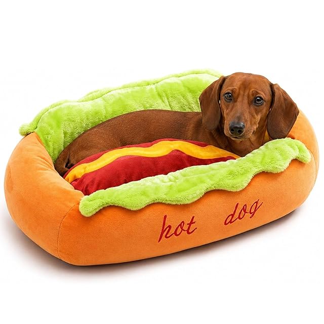 Jeeeun Hot Dog Dog Bed, Cute Plush Small Dog Cat Bed with Soft Cozy Design