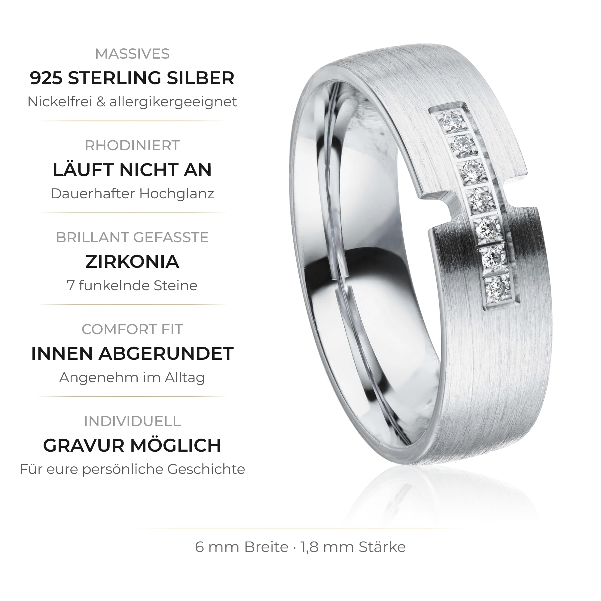 Kolibri Rings Damenring 7 Zirkonia Steine Sterling Silber 925 Ehering Verlobungsring Partnerring Freundschaftsring Ring - Gratis Gravur und Etui