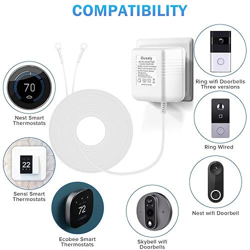 Miniatura 7 de 24V500mA Doorbell Power Adapter, 24V Transformer Compatible with Ring Doorbell,Video Doorbell,Nest, Ecobee, Sensi and Honeywell Thermostats, 24 Volt