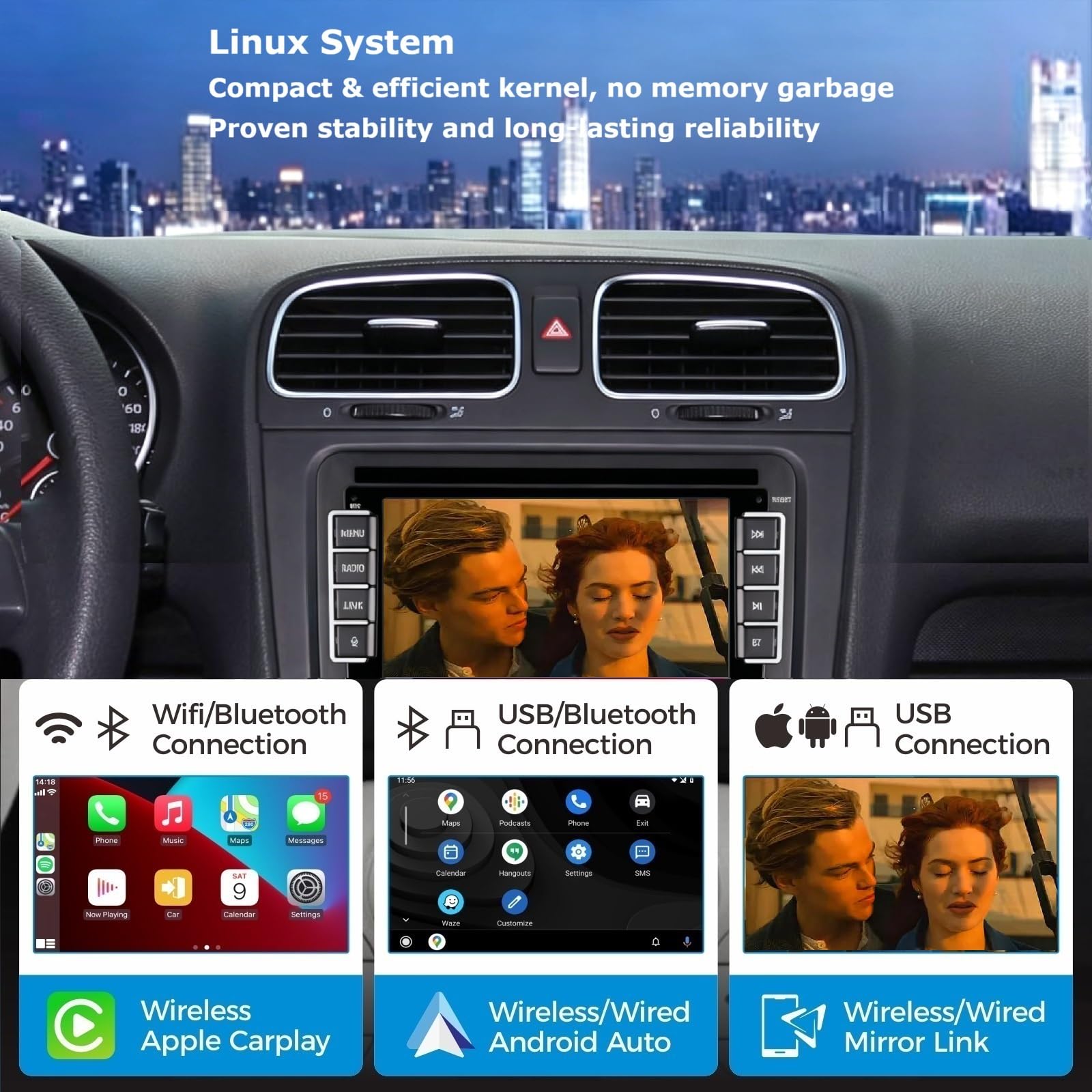 Autoradio per Golf 5/Golf 6, Schermo Touch da 7 Pollici con Wireless CarPlay & Android Auto, Plug and Play, Bluetooth/AM/FM/SWC/DSP/Mirror Link per VW T5, Polo 5, Passat, Skoda, Jetta, Toura