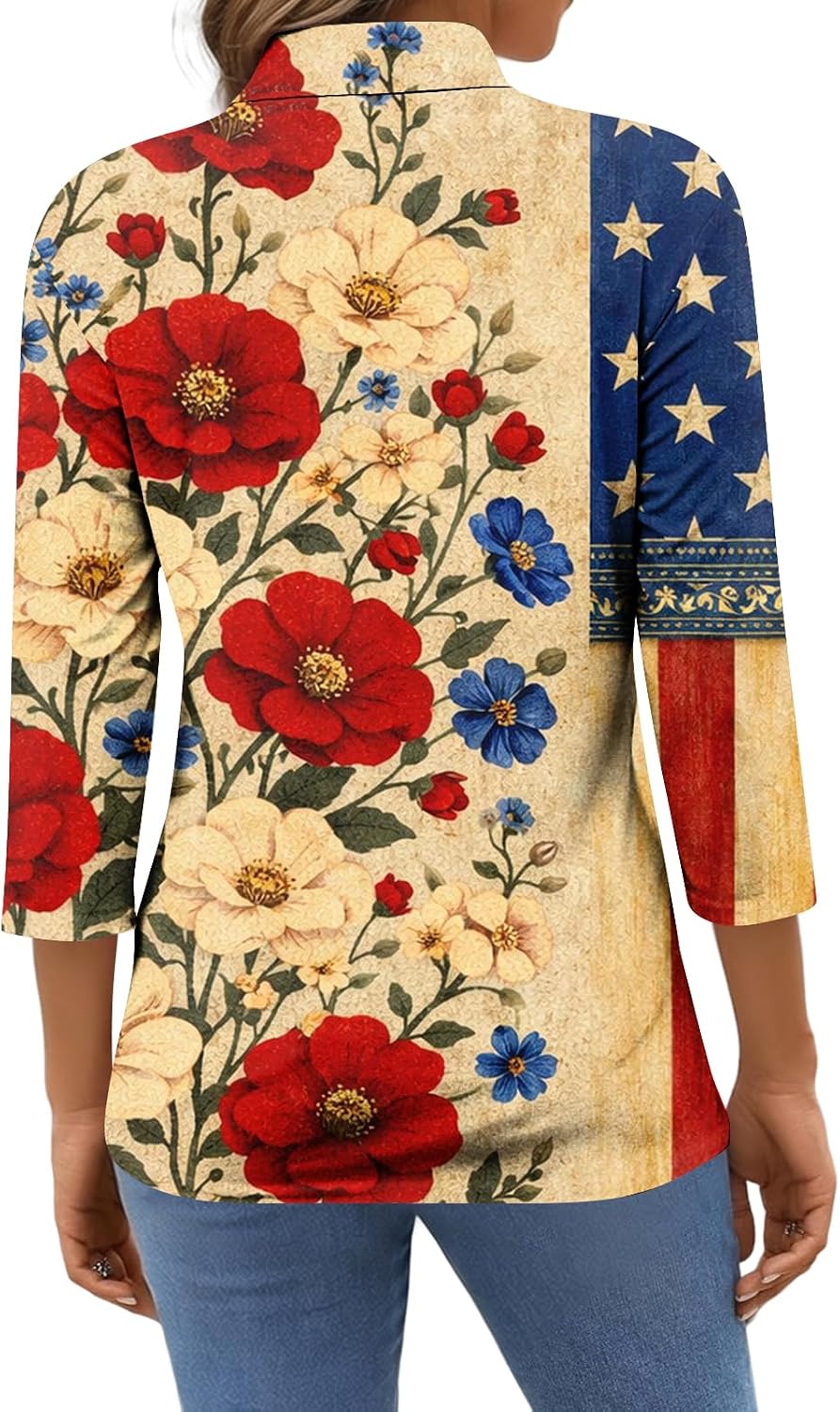 Women's 250 Years America Shirt, 4Th of July Shirt for Women, 3/4 Sleeve Crewneck Patriotic Tops, S-3XL