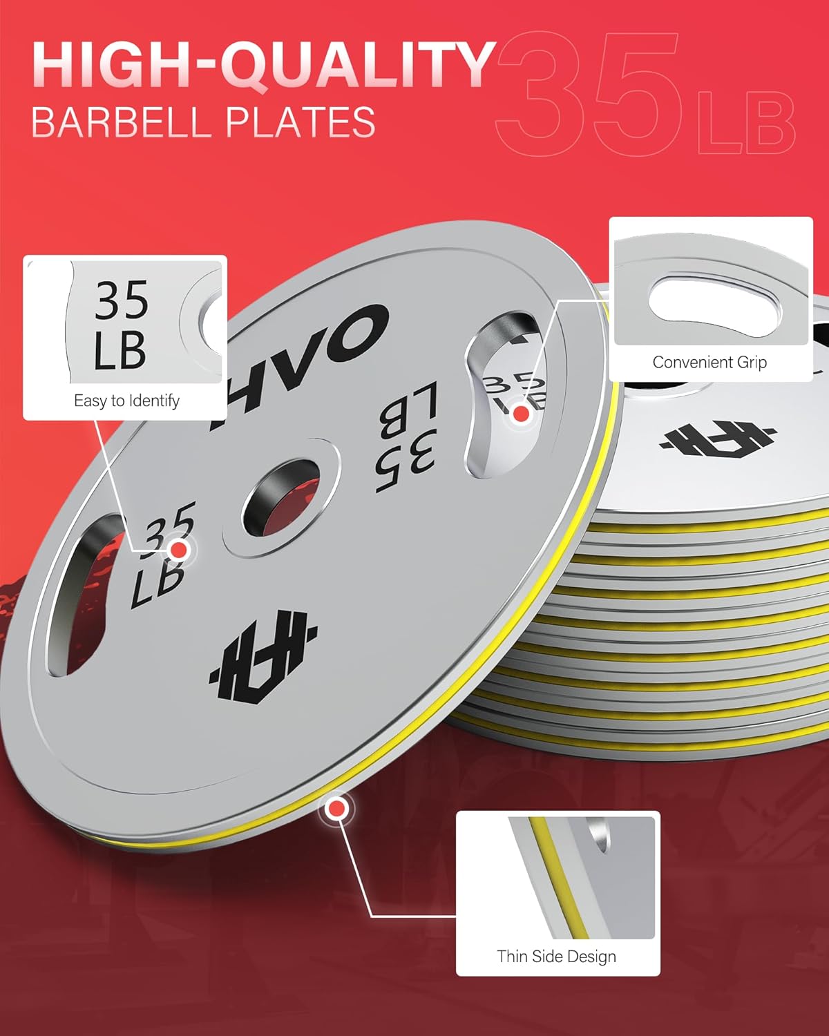 Olympic Weight Plates with Grip: 2 Inch Standard Calibrated Weight Plates for Strength Training and Weightlifting