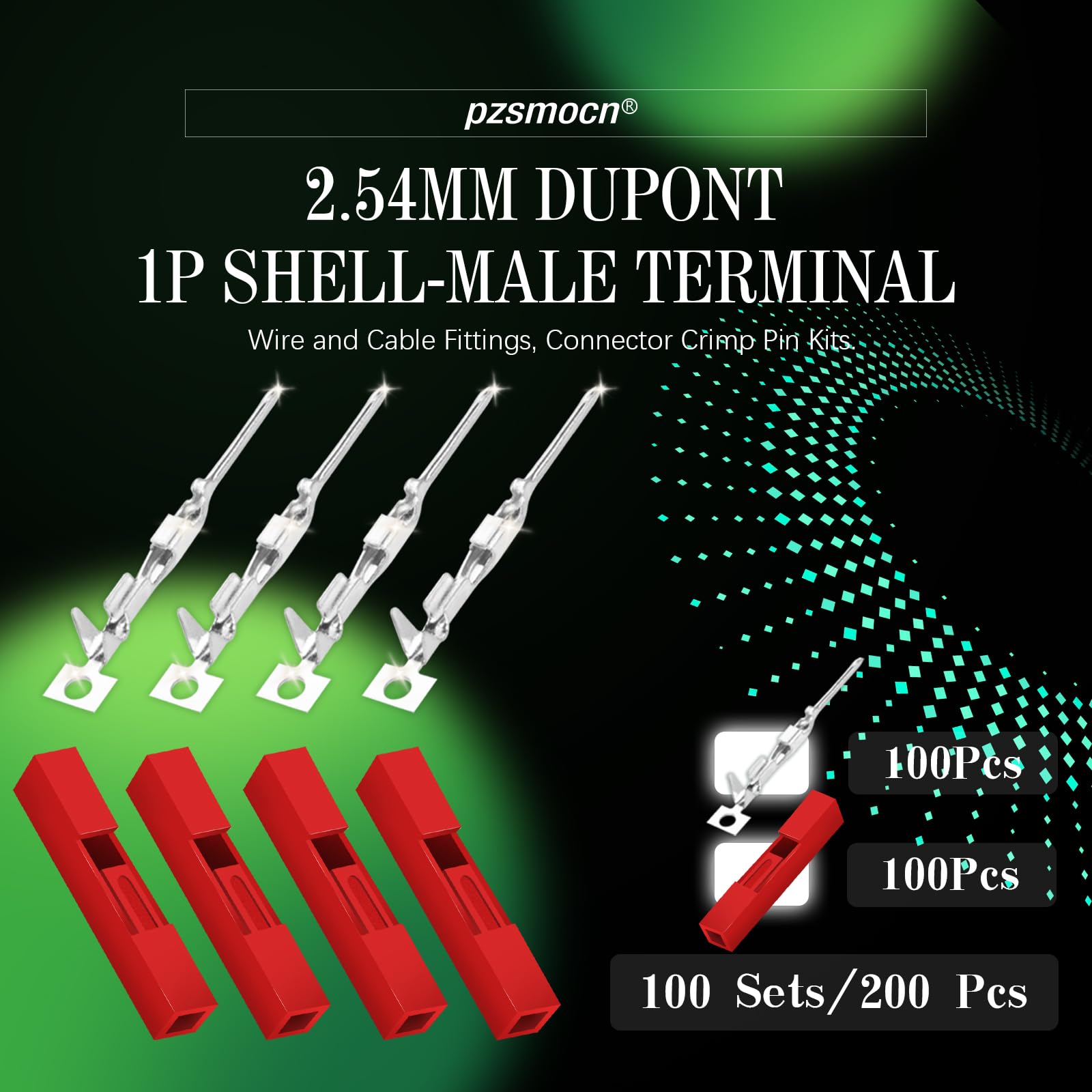 100 Set / 200 Pezzi per Connettore Adattatore Dupont 2,54 mm Passo 1 Pin Alloggiamento Maschio Terminale Presa Rosso Compatibile Cavo Filo 30-26 AWG Accessori, Testata Kit Perno Crimpatura