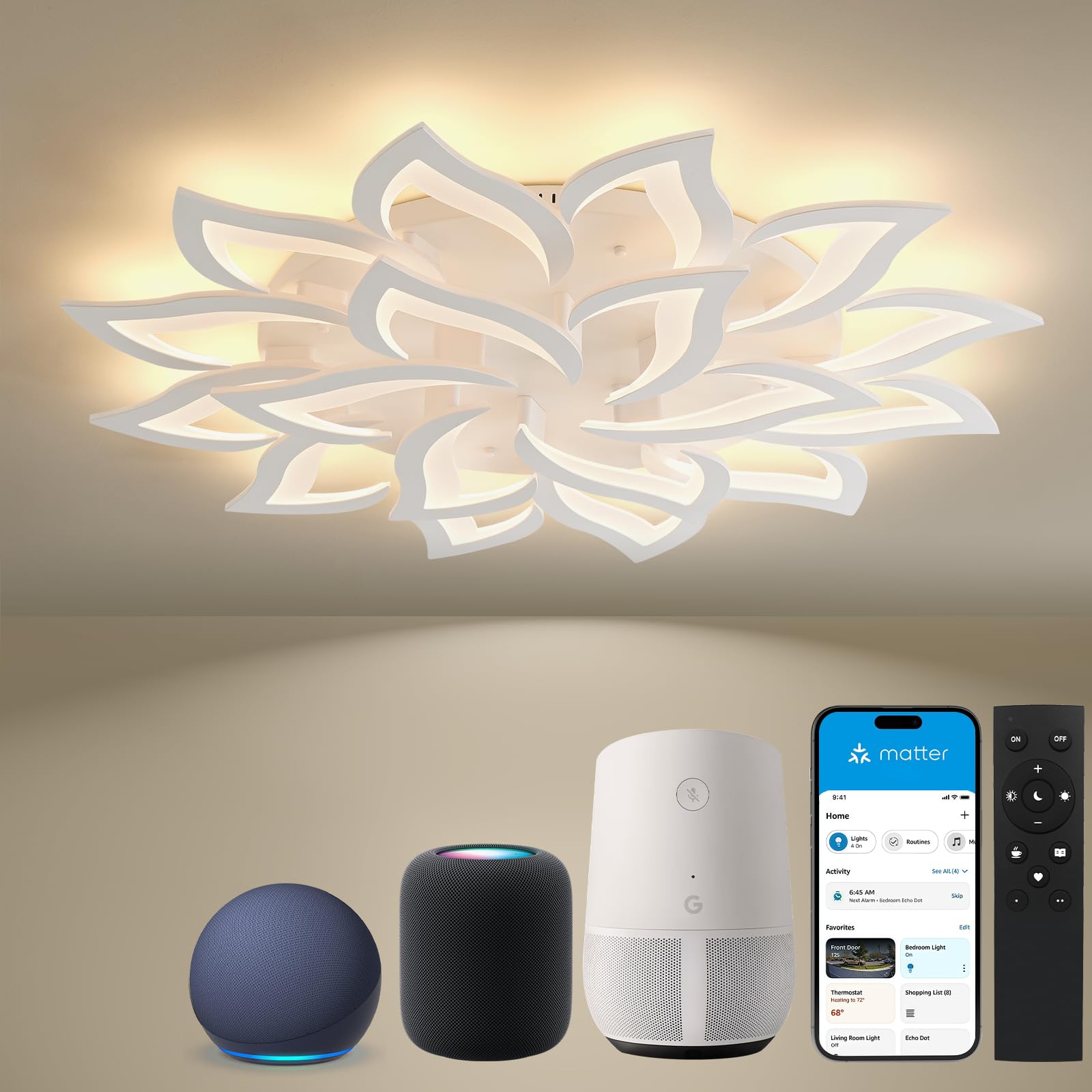 BAYHT Smart LED Deckenleuchte Dimmbar, Kompatibel Mit eWeLink App, Blumen Deckenlampe für Wohnzimmer Schlafzimmer, Moderne Lampe Decke Beleuchtung, Großer Kronleuchter 18 Heads/Ø100cm/84W