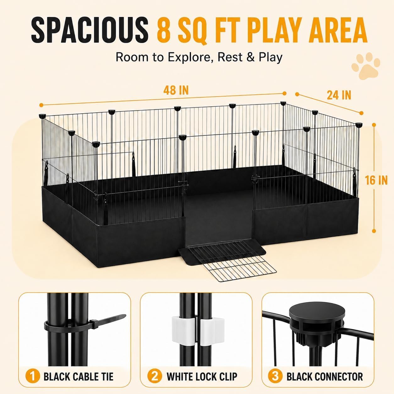 Parc Lapin d’Intérieur 122 × 60 cm, Enclos Métallique Modulable
