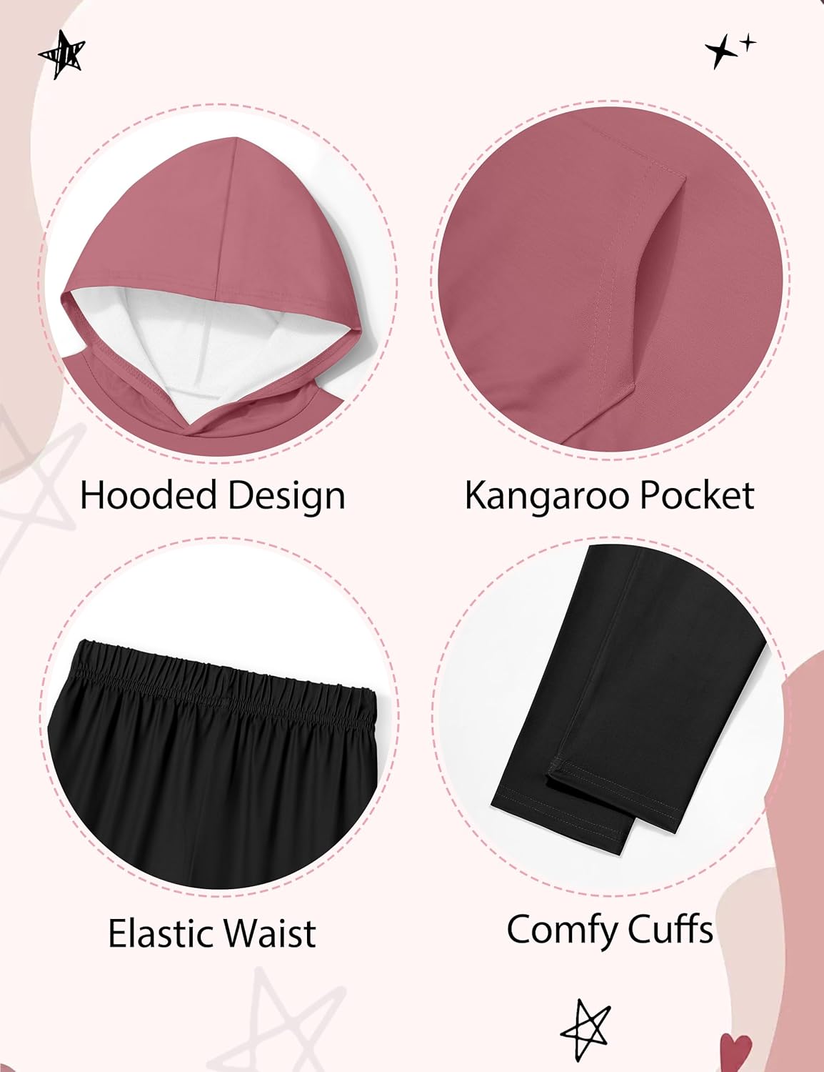 NECIOUS Girls Fall Outfits 2 Piece Fashion Contrast Stripes Hoodie Sweatshirt and Leggings Clothings Sets 6-14Y - Image 6