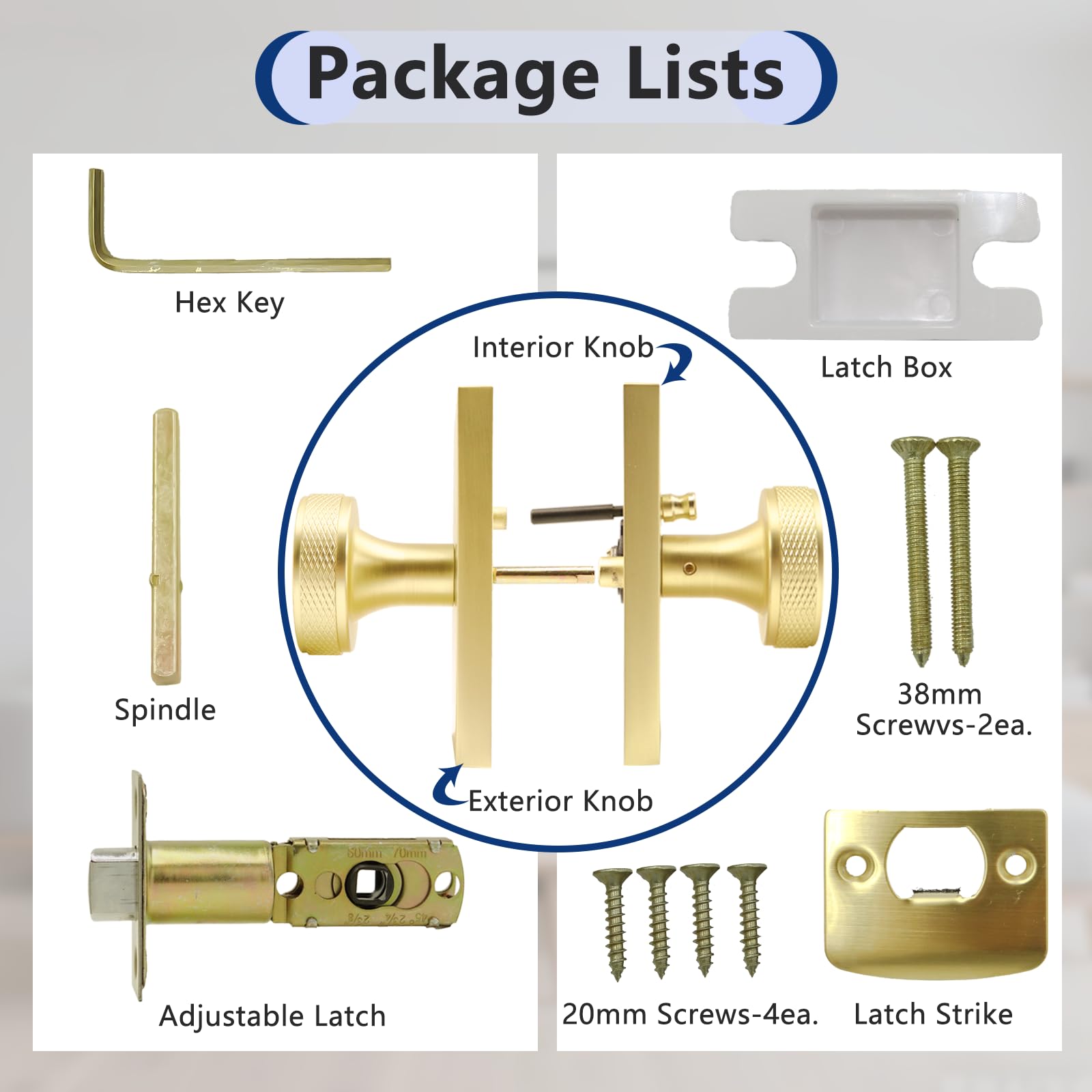 Modern Satin Gold Door Knobs with Lock - Premium Quality -6