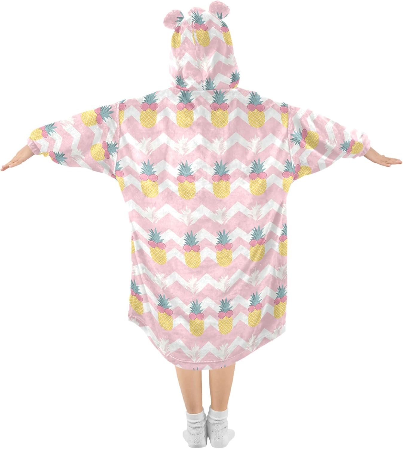 Pineapple Fruit Pink Kids Wearable Blanket Hoodie with Pocket and Sleeves for Toddlers, Cute Hoodies Girls B0403594