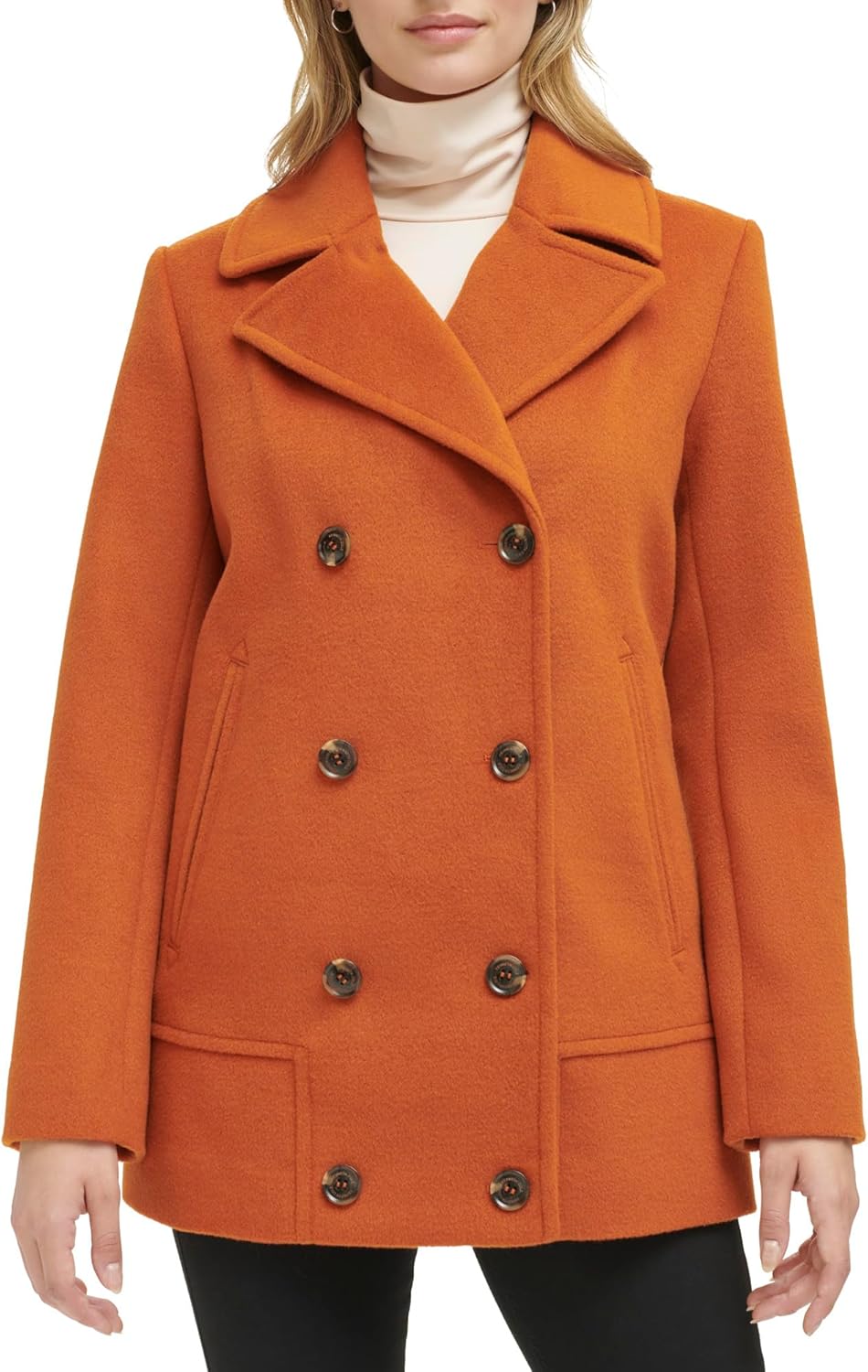 Kenneth Cole Womens Double Breast Notch Collar Button Details Wool Coat - Image 2