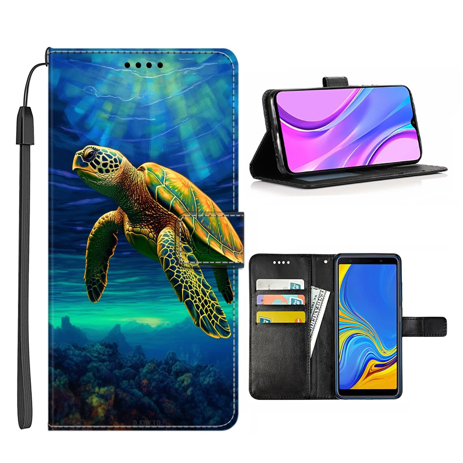 KUAVETO Wallet Case for iPhone 13 Pro with Sea Turtle-aa35 Pattern with Card Clip PU Leather Magnetic Detachable Stand Shockproof Wrist Strap Detachable Flip Cover for iPhone 13 Pro Multicolor