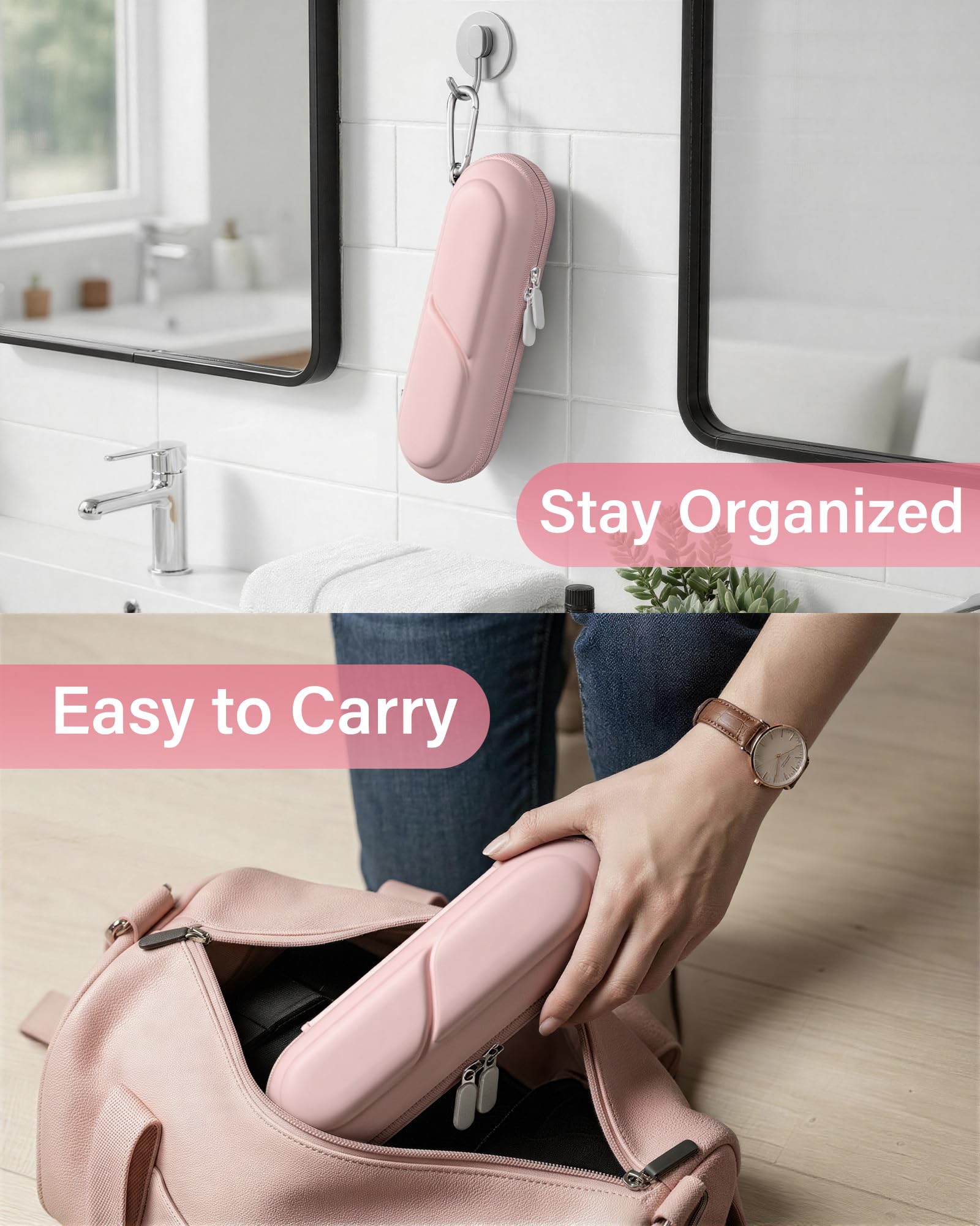 ProCase 歯ブラシケース 携帯用 コンパクトな旅行用 EVA製 Oral-B Philips対応 - ピンク | 電動歯ブラシケース,アクセサリー収納付き,多機能,軽量,耐久性,持ち運び便利,出張や旅行に