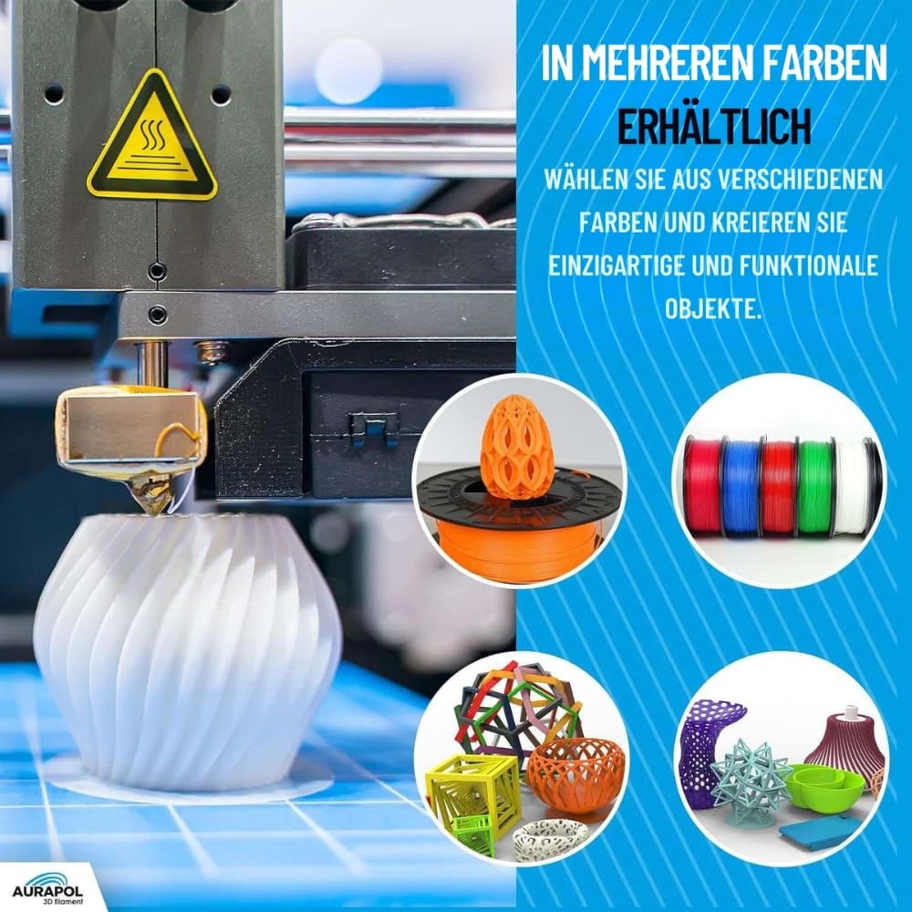 AURAPOL Filament 1,75 PLA, 1 kg filament do drukarki 3D, filament PLA z precyzją 1,75 mm +/- 0,02 mm, filament premium kompatybilny z większością drukarek 3D FDM (FFF) i długopisów 3D, biały