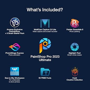 Corel PaintShop Pro 2023 Ultimate | برنامج قوي لتحرير الصور والتصميم الجرافيكي + Creative Suite | ParticleShop + 5 Brush Starter Pack [ PC Key Card ]