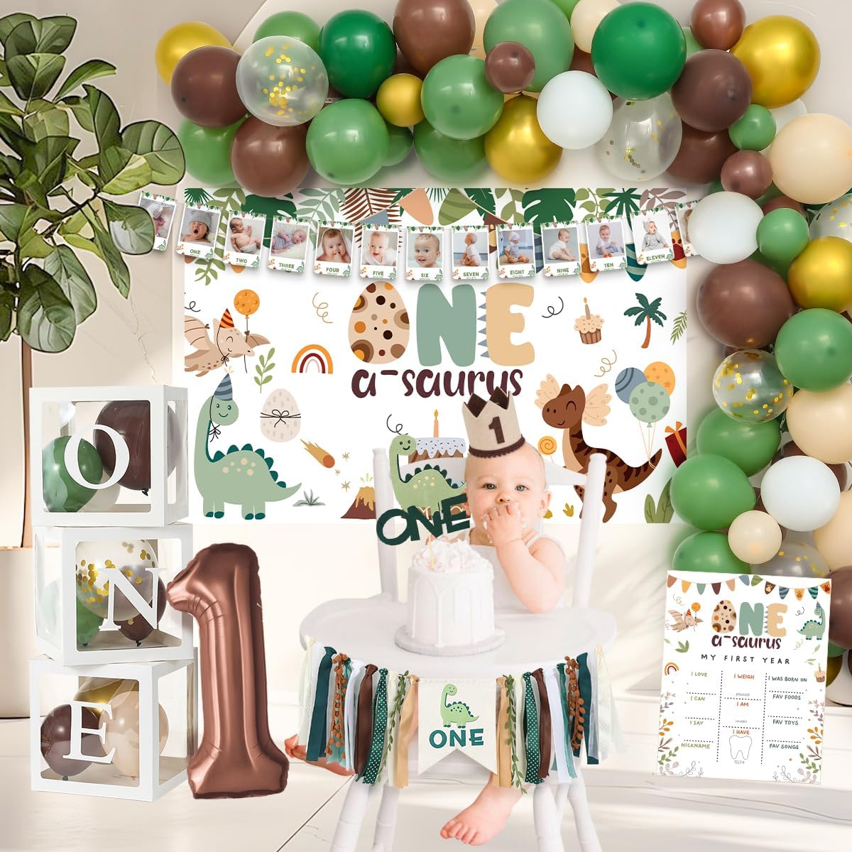 One a Saurus Birthday Decorations Party Supplies, Dinosaur Theme 1st Birthday Boy Decorations , Dino First Birthday Party Decor, T-Rex Roar Party Idea for Baby Boys.