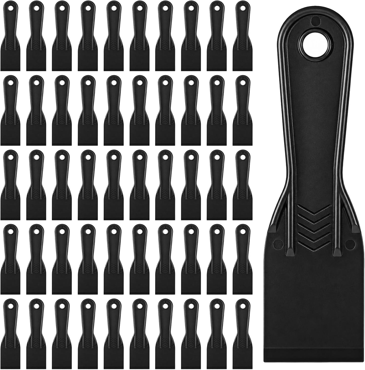 50 Pcs 2 Inch Black Plastic Putty Knife | Flexible Putty Knife Scraper Plastic Paint Scraper Tool for Spackling Repairing Walls Pasting Plaster Removing Wallpaper