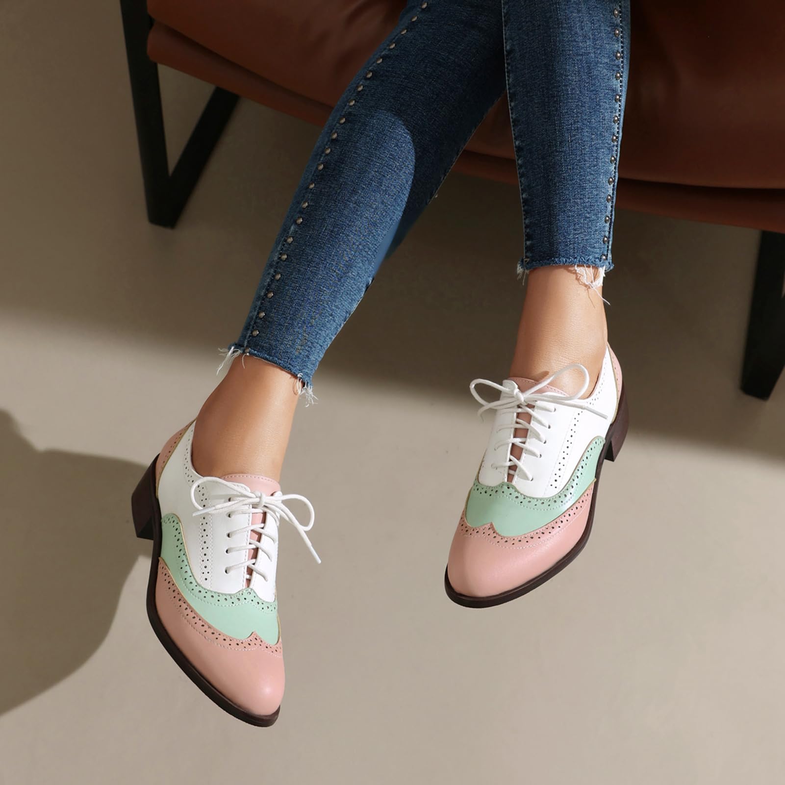 Unisexo Oxford Zapatos Mujer Two Tone Perforated Wingtip Brogue