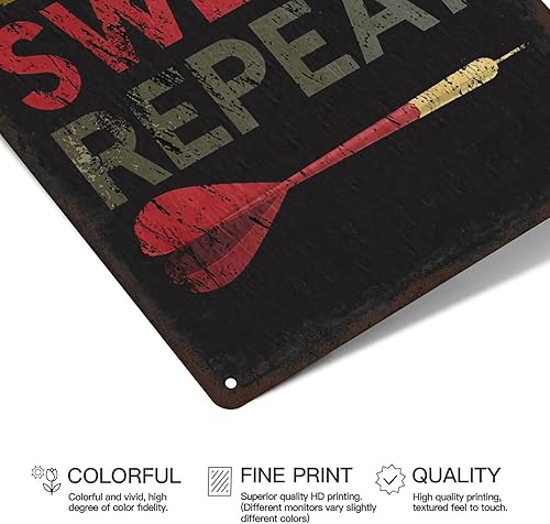 Miniatura 3 de Póster de metal con letrero de estaño de dardos – Aim Miss Swear Repeat Funny Wall Art – Retro Man Cave Garage Bar Game Room Decor – Decoración