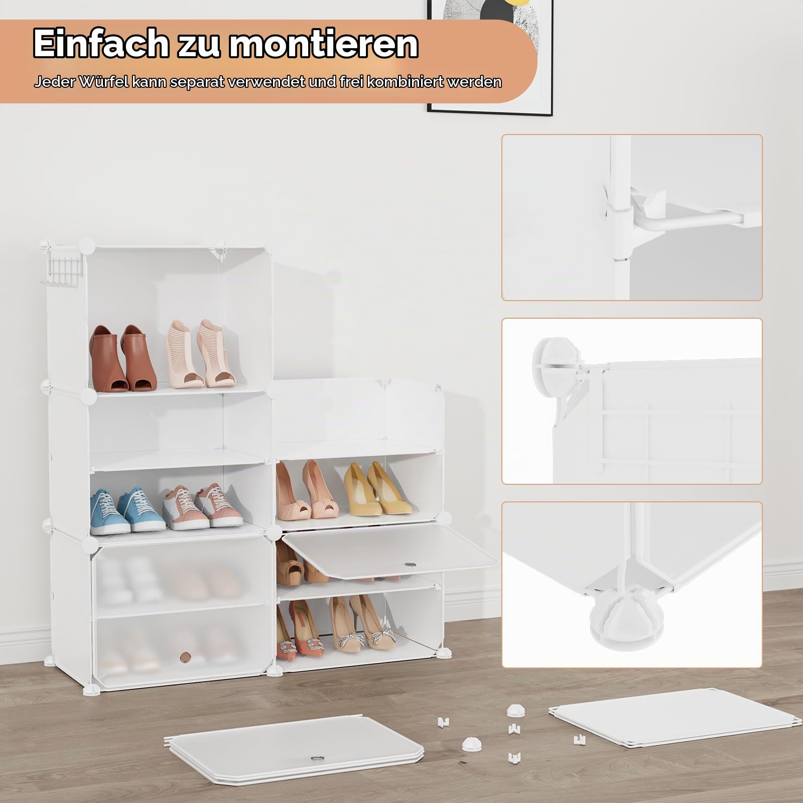 Schuhregal, Schuhschrank Organizer 10 Ebenen, Schuhschrank Schmal Schuhaufbewahrung für 20-22 Paar, Schuhregal Platzsparend Geschlossen mit Türen für Flur Schlafzimmerschrank (Weiß, 1 x 10)